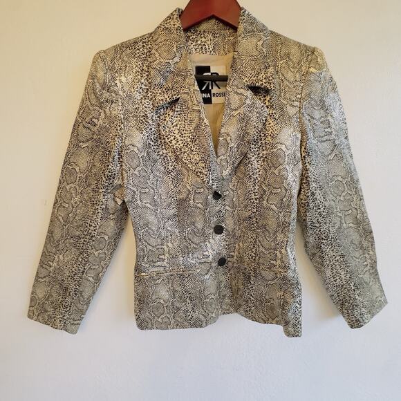 Vintage Rina Rossi Satin Python Print Blazer Size 4 Made in USA Y2K Animal Print - Picture 4 of 9
